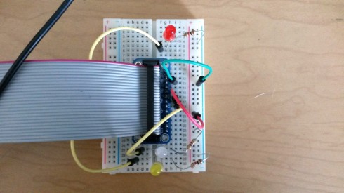 LED light circuits on a breadboard controlled to Raspberry Pi.