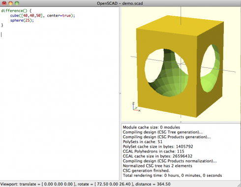 To create a rectangular prism and then take a circle out of the center requires just a few lines of code.