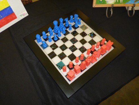 Chess board with 3d printed pieces.