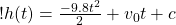 ! h(t) = \frac{-9.8 t^2}{2} + v_0 t + c 