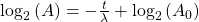  \log_2{(A)} =  -  \frac{t}{\lambda}  +  \log_2{ ( A_0 )}    