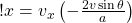 !  x = v_x  \left(- \frac{2 v  \sin{\theta}}{a}\right)   