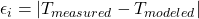  \epsilon_i = \left| T_{measured}-T_{modeled} \right| 