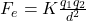  F_e = K \frac{q_1 q_2}{d^2} 